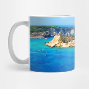 Panorama from Tremiti Islands with a motorboat cruising the Adriatic Sea, island and ridge Mug